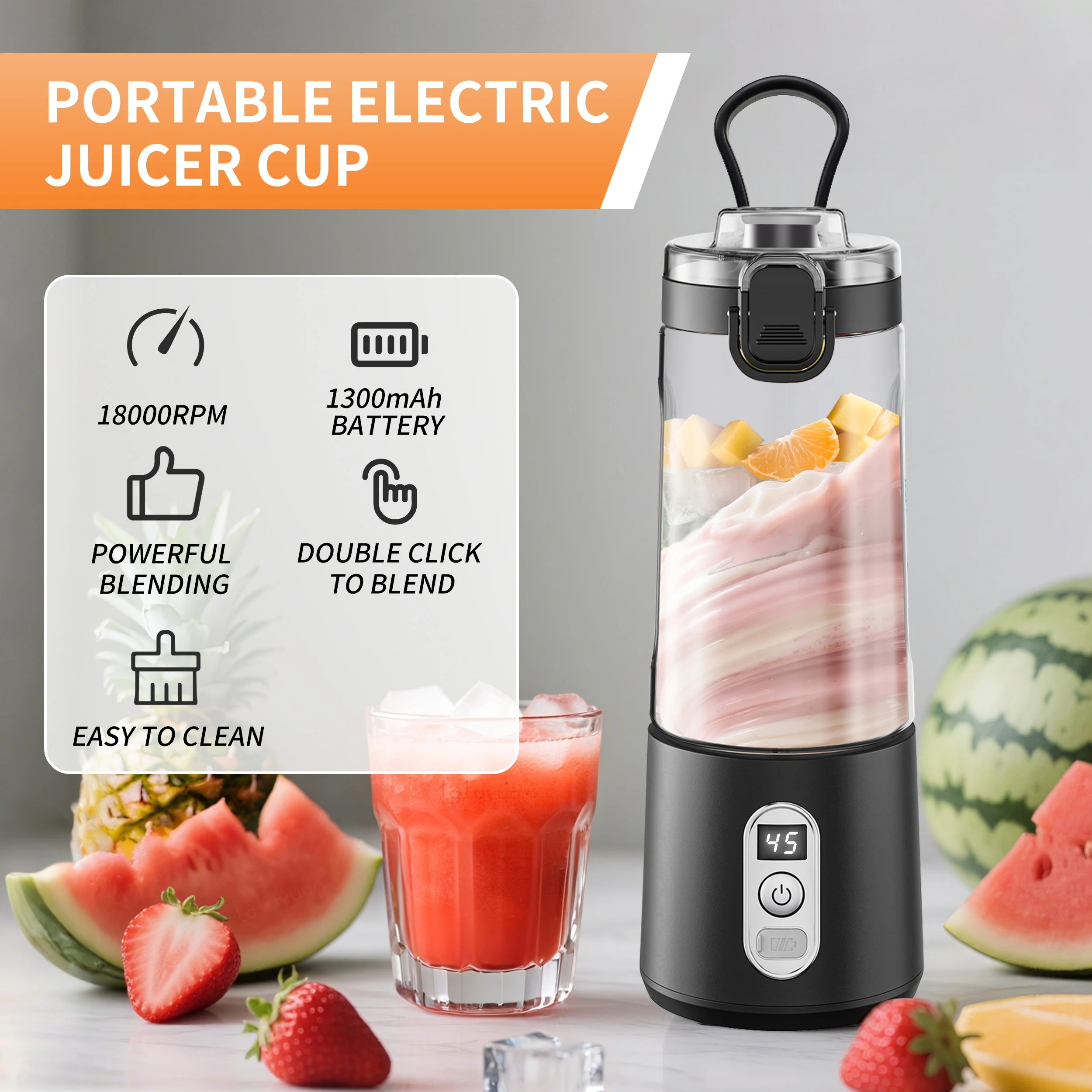 

Многофункциональный портативный мини-блендер для фруктов с USB-зарядкой, беспроводной, с LED-дисплеем