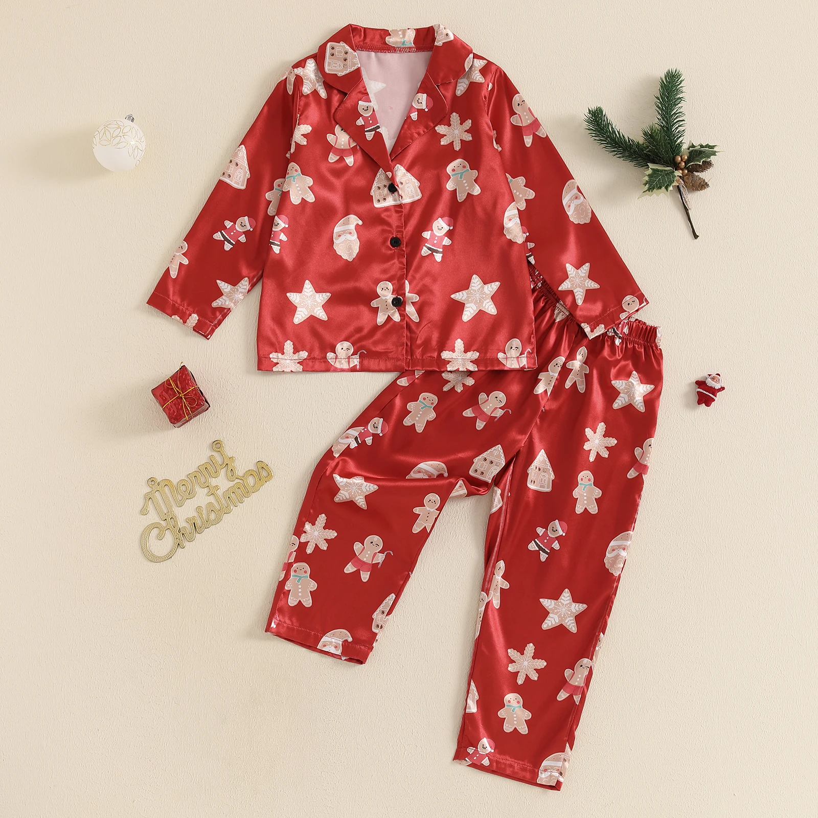 BeQeuewll Toddler Girls Boys Sleepwear Christmas Children Pajamas Set Autumn Long Sleeve Button Down Shirt + Pants Set Baby Robe