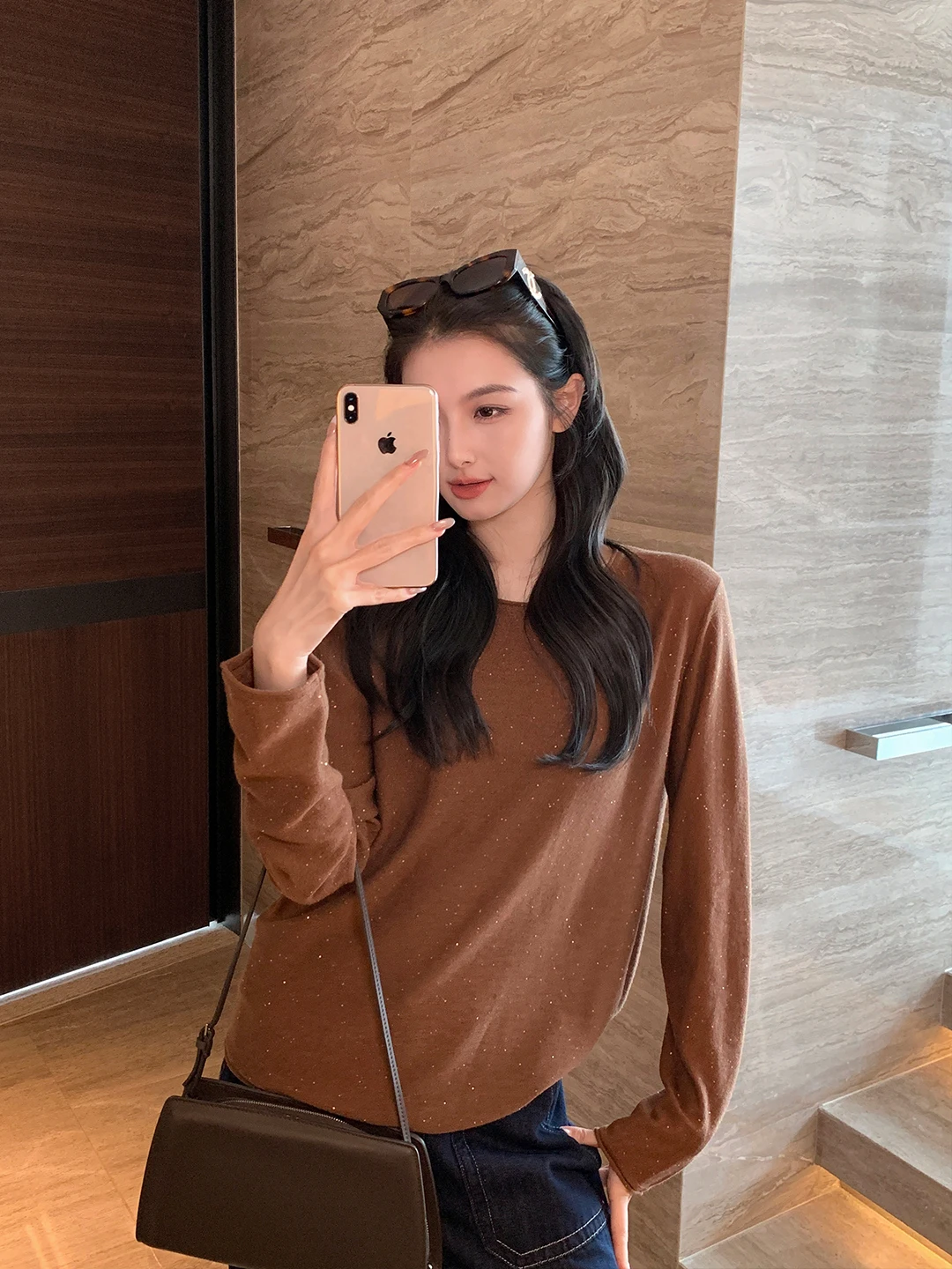 

Maven Lin Women's Loose Knitted Base T-irt with Bead Sequins Casual Sle Long Sve round Ne Top plus Size Slimming