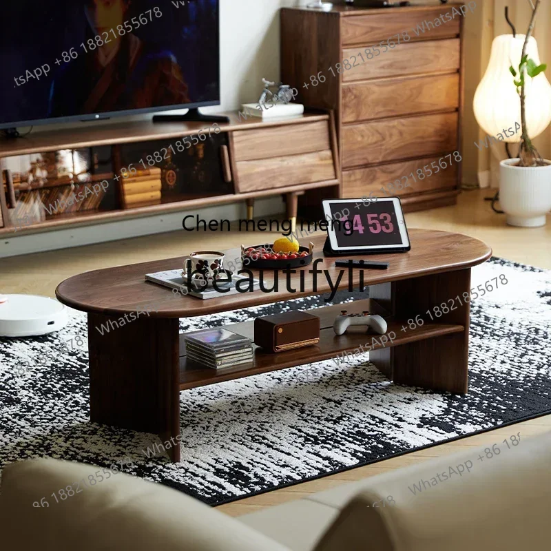 

32North American black walnut coffee table solid wood tea table living room household oval tea table