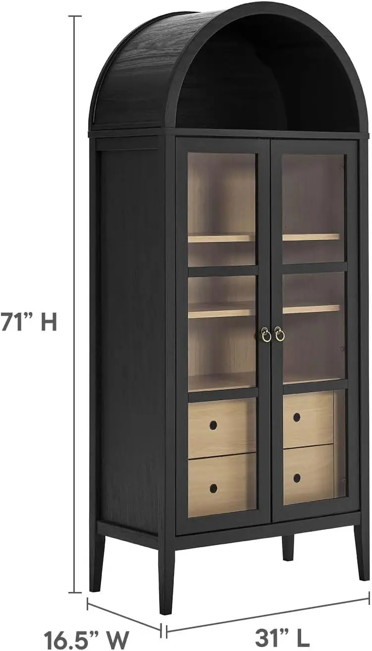 -6639  Nolan Tall Arched Storage Display Cabinet, Black Oak