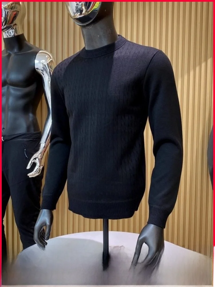 

Thiened Soft Knitted Fce Lined Warm Sweatirt Casual Sle Polyester Fiber Winter Faion Urban Men's round Ne Sweater