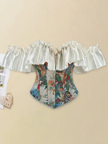 महिलाओं के लिए पफ स्लीव्स और फ्लोरल एम्ब्रॉयडरी के साथ एलिगेंट लेस ट्रिम्ड कॉर्सेट टॉप विंटेज स्टाइल बॉडी शेपिंग ब्लाउज़ 8 best sales कोर्सेट पुष्प - №6