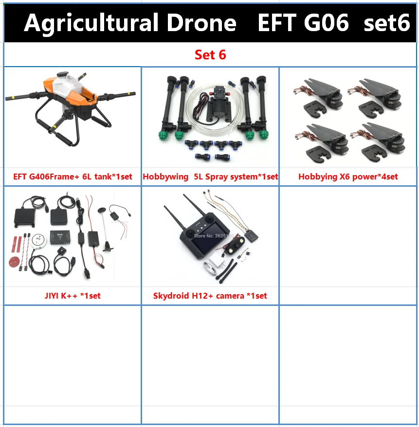 EFT G06 V2.0, 6L agricultural drone rack, four axis 6KG pluggable water tank, foldable rack, K3A pro Hobbing x6+battery set