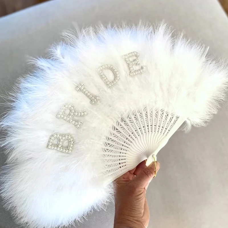Abanico de plumas Downy Fan Pearl, abanico plegable de mano, abanico de plumas gruesas, abanico para espectáculos de danza, accesorio para fotos, decoración para fiestas y bodas