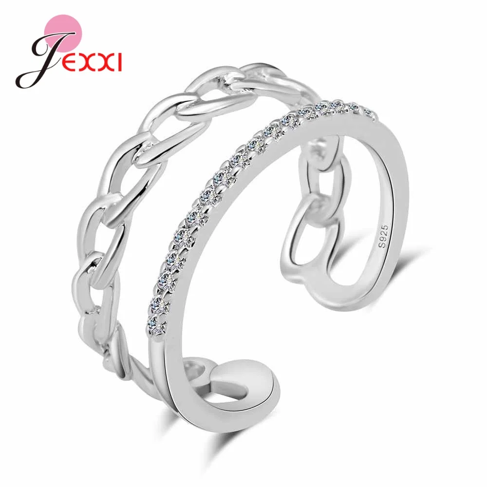 Fashion Women 925 Sterling Silver Open Rings Adjustable Size Finger Jewelry Female Gifts Cubic Zirconia Bijoux