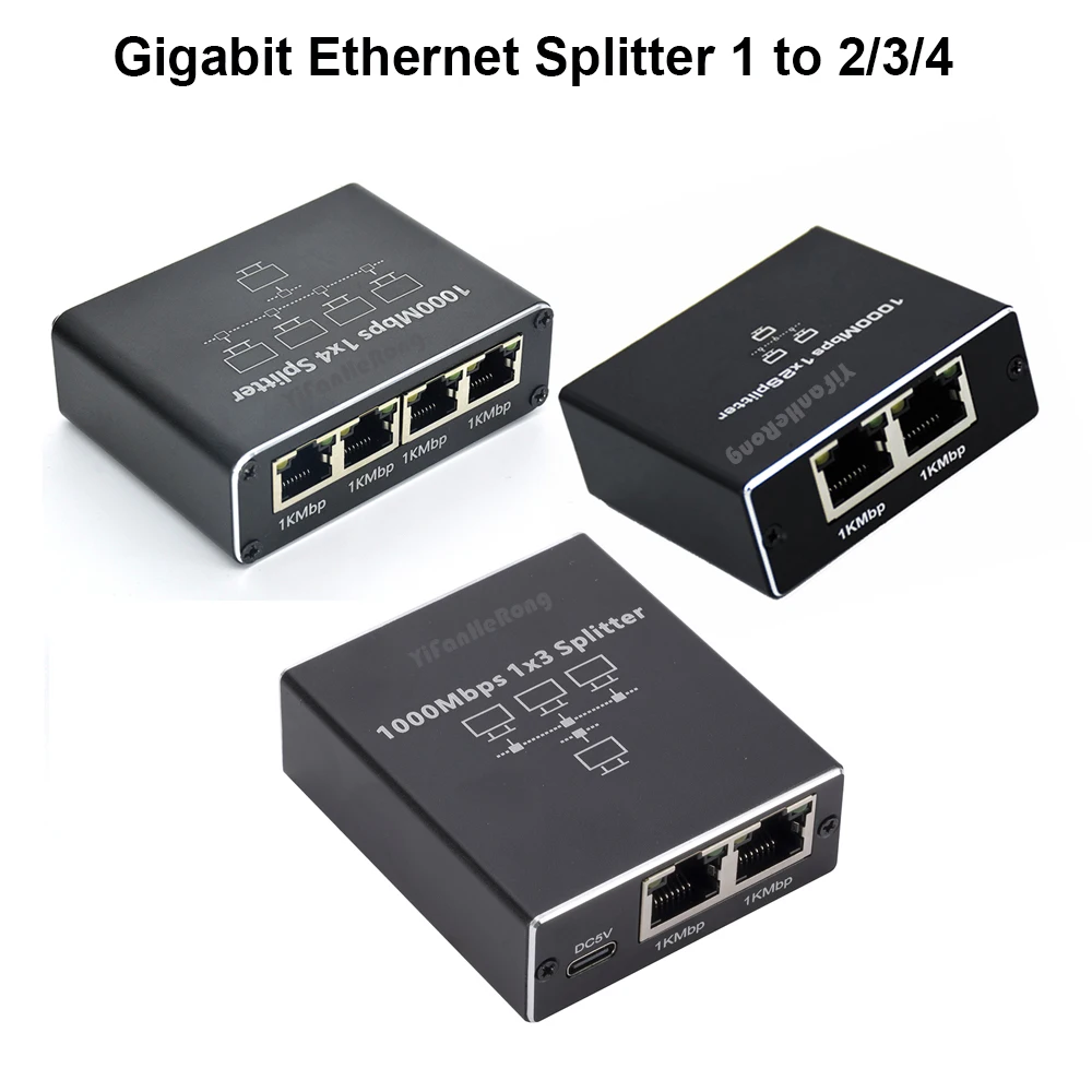 Gigabit 1000Mbps RJ45 Splitter 1 to 2/3/4 Ethernet Adapter Lan Connector Network Switch Coupler Cat7/8 for Laptop TV Box Router