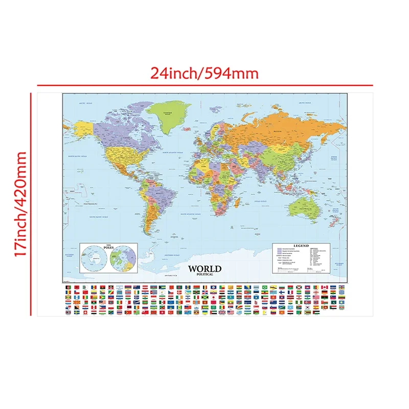 Póster de Arte de pared con mapa del mundo en inglés, pintura en lienzo, suministros escolares de viaje, sala de estar, decoración del hogar, suministros escolares, 59x42cm