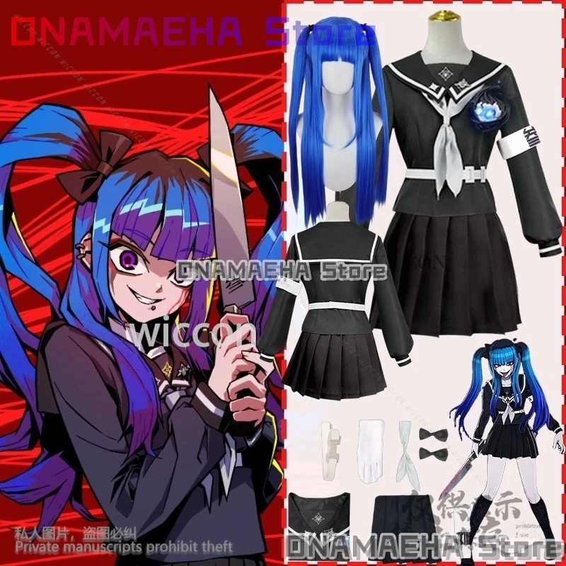 

Anime Game The Hundred Cosplay Amemiya Darumi Costume JK School Uniform Sailor Dress Horror Jirai Kei Girls Wigs Customized