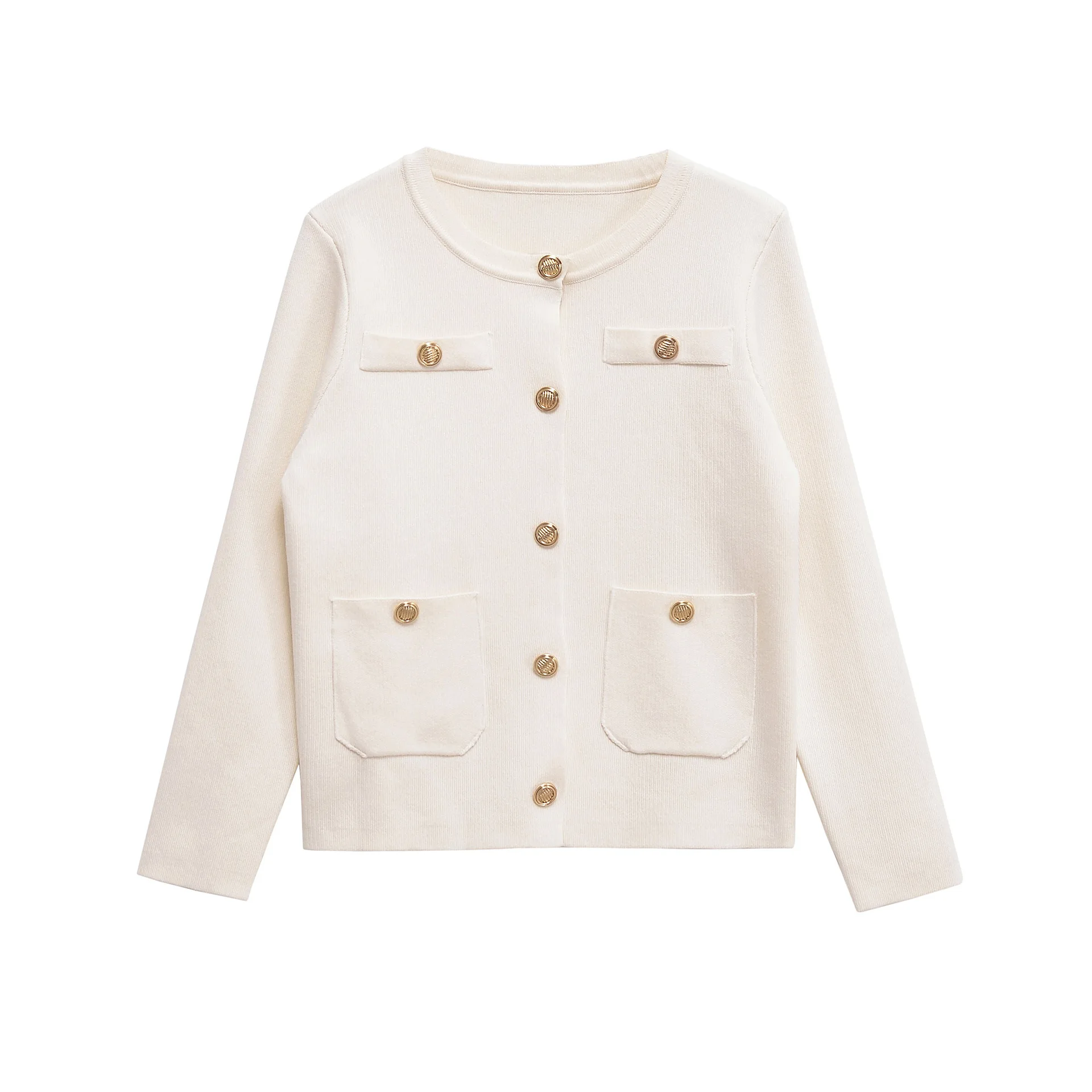 

2025 summer new products women's clothing simple round neck long sleeve versatile knitted jacket