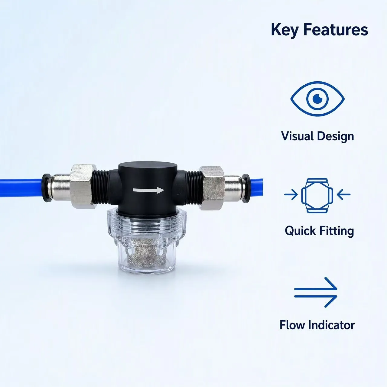 Small Transparent Pneumatic PU Air Pipe Filter Circuit Impurity Filtration Flow Indicator for Visible Condition Monitoring