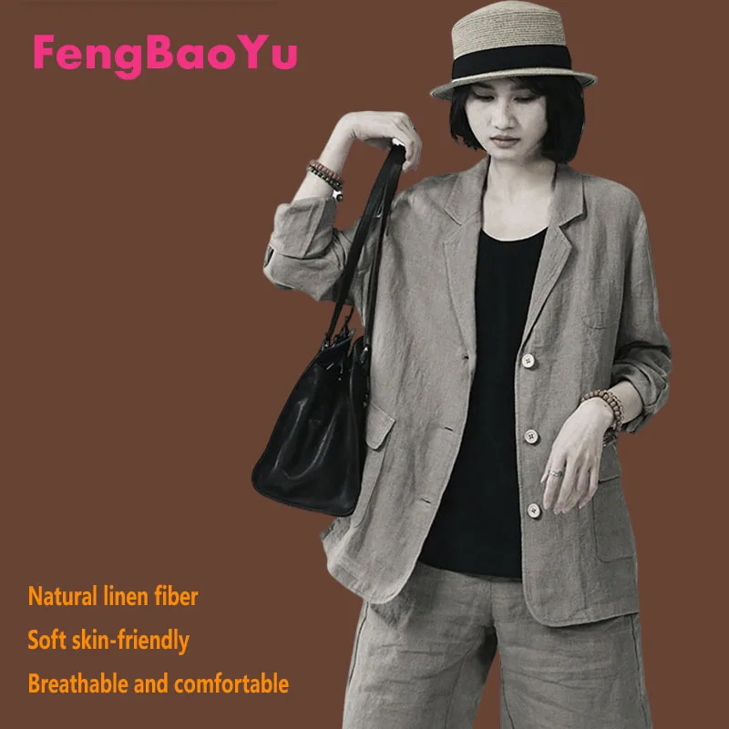 

Женский костюм Fengbaoyu из 100% льна - пальто с длинными рукавами - одежда для активного отдыха - высококачественная женская одежда для весны и осени
