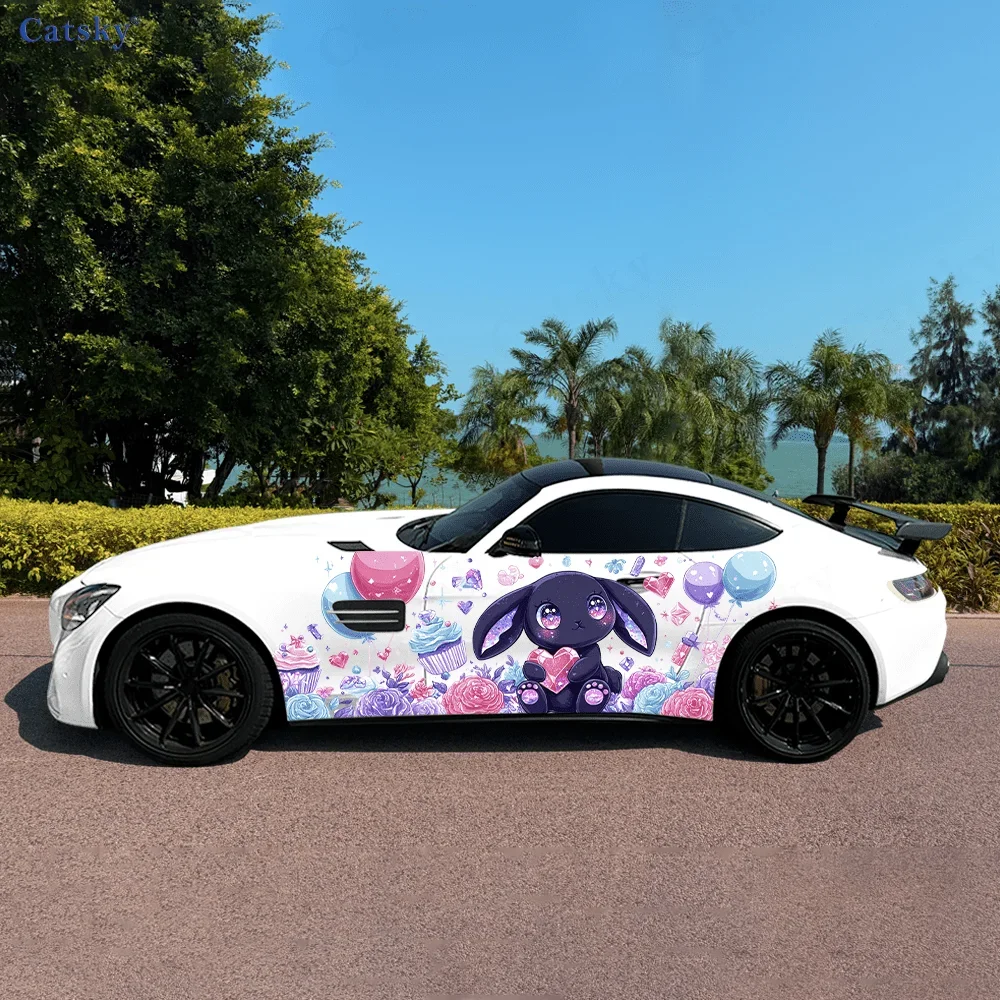2pcs Shining Gemstone Cute Bunny Car Side Wraps, Self-Adhesive PVC Waterproof & Scratch-Resistant Stickers, Car Accessory Gift