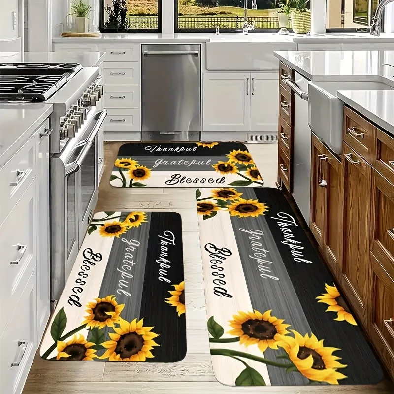 

1PC SUNFLOWER GRATITUDE THEME Kitchen Rug Non-Slip Door Mat Pop design Bathroom Rug Bath Mat Carpet for Home Sink Laundry Decor