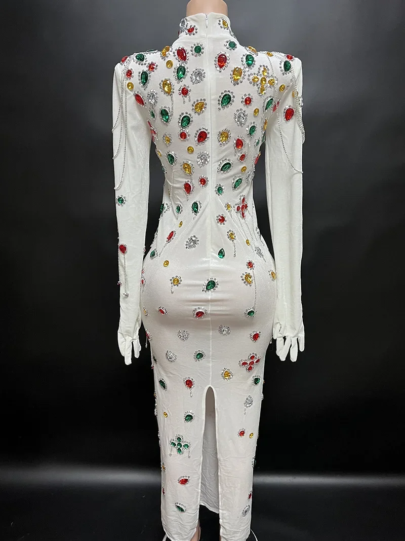 Luxe scintillant Champagne grand cristal Transparent longue robe de Train ensemble robe de célébration d'anniversaire robe de soirée robe de danse de mariage