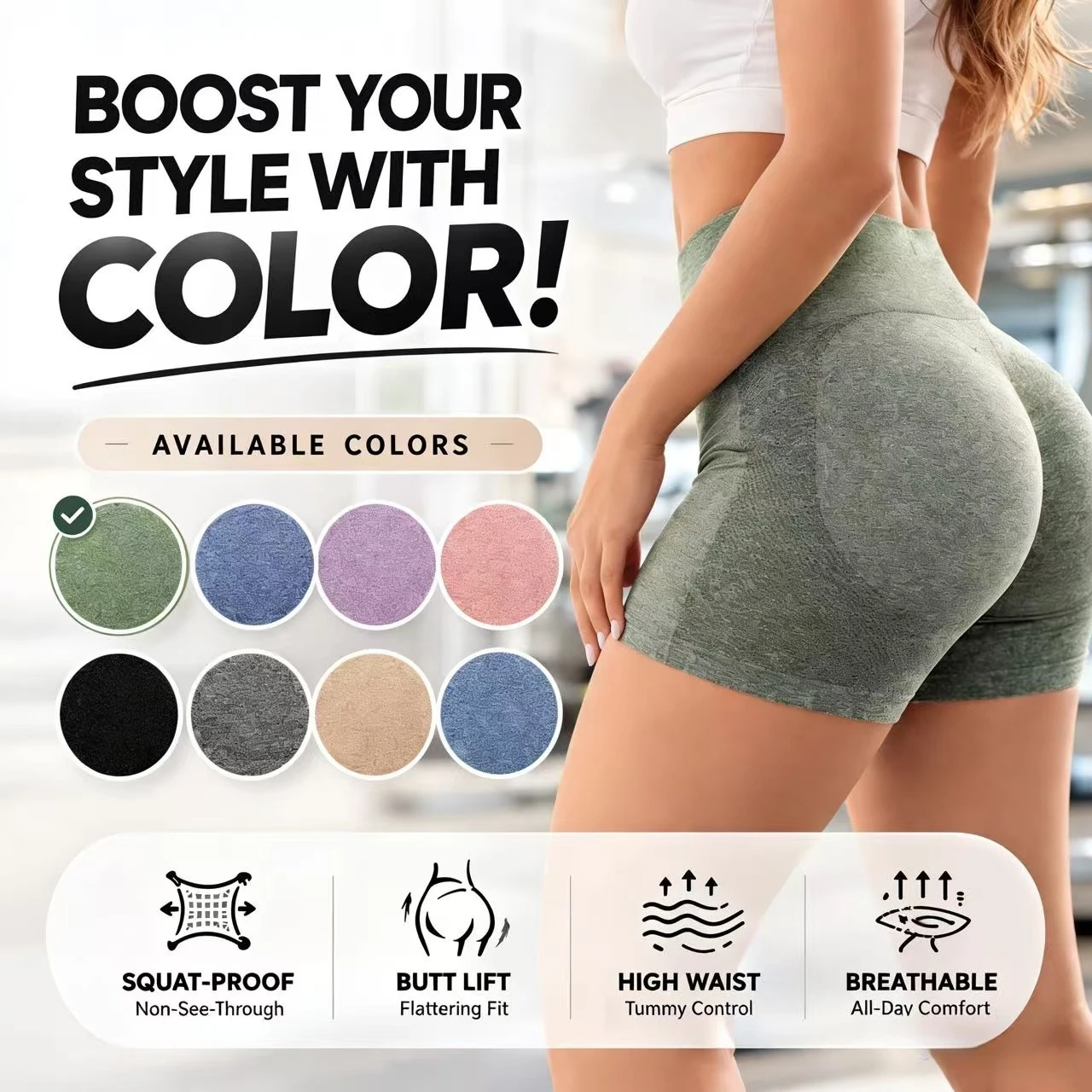 New Women Regular & Thick High-Stretch Women’s Seamless Scrunch Butt Yoga Shorts High Waist Gym Running Shorts