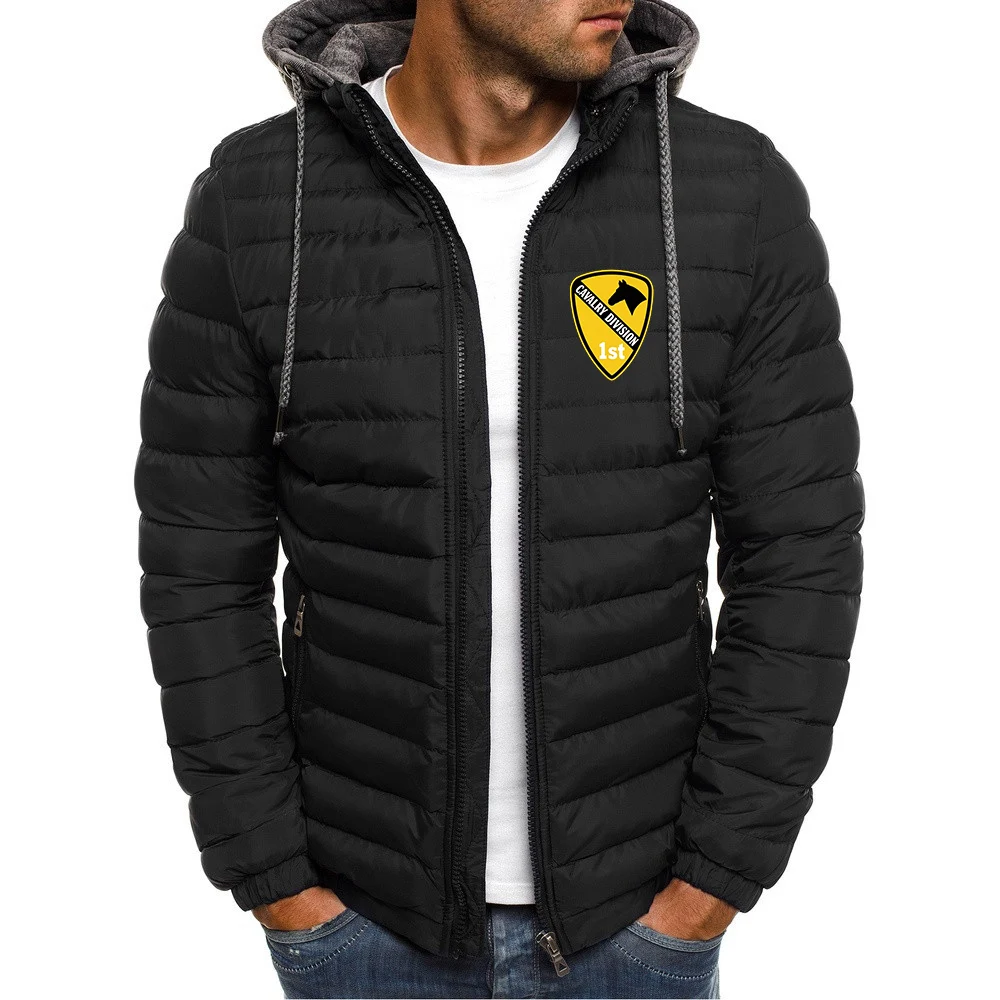 US Army 1st Cavalry Division Veteran Men's New Jacket Fashionable Hooded Jacket Outdoor Sports Hiking Men's Short Coat Hoodies