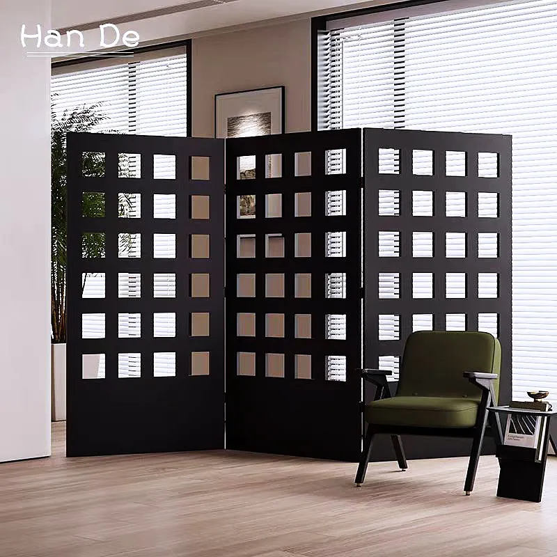 Solid wood black screen partition hollow living room folding homestay entrance folding screen Internet celebrities