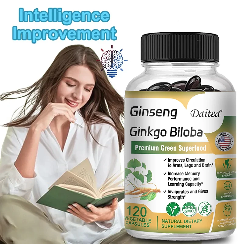 Premium Ginseng + Ginkgo - Nootropic Brain Supplement, Memory & Concentration, Circulation & Energy Boost, 120 Capsules