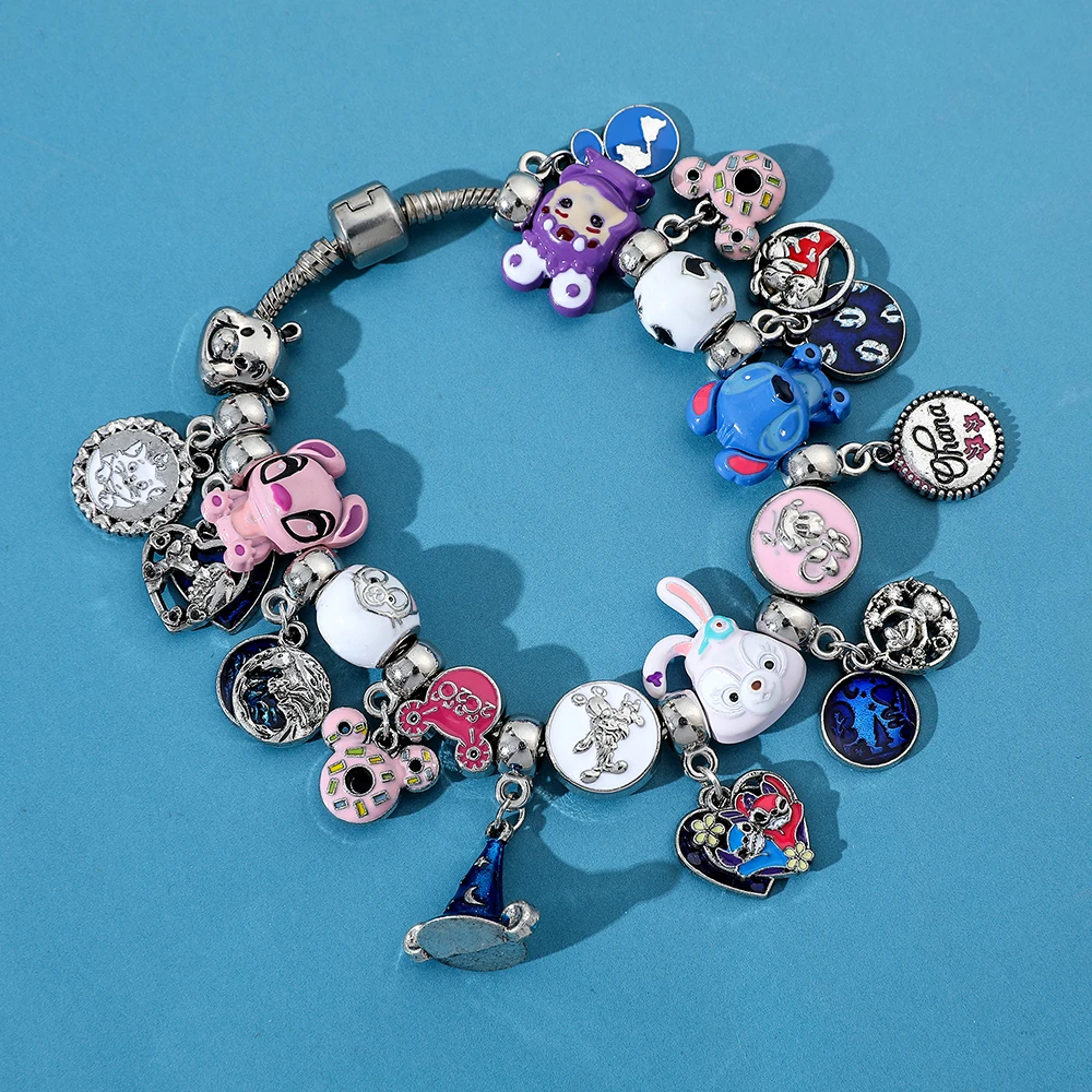 Disney Cartoon Figure Stitch Charms bracciali Stitch smalto ciondolo catene a mano Kawaii Cute Fashion Jewelry Gifts