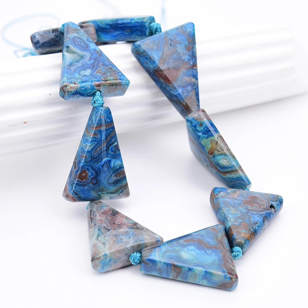 APDGG Big 26x32mm Natural Blue Crazy Lace Agates Ttriangle Slice Chunky Loose Pendant Beads 15'' Strand Jewelry DIY