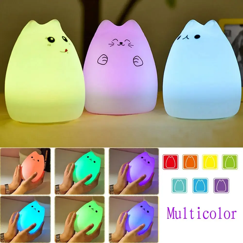 

Multi-Color LED Animal Night Light Cute Cat Little Devil Silicone USB Rechargeable Lamp Children