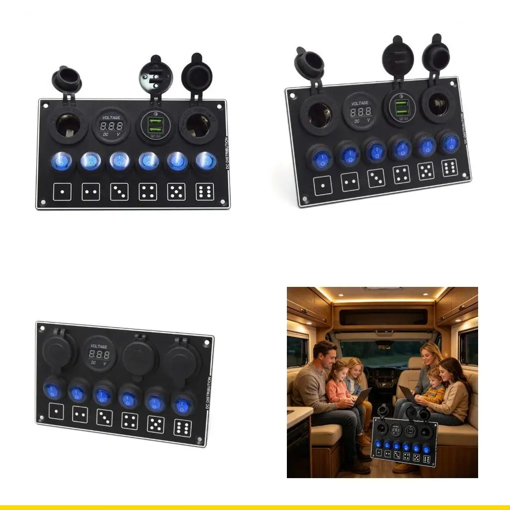 

SZCH Permanent 12V 6 Button Control Board With Quick USB Sockets For Auto Marine Application