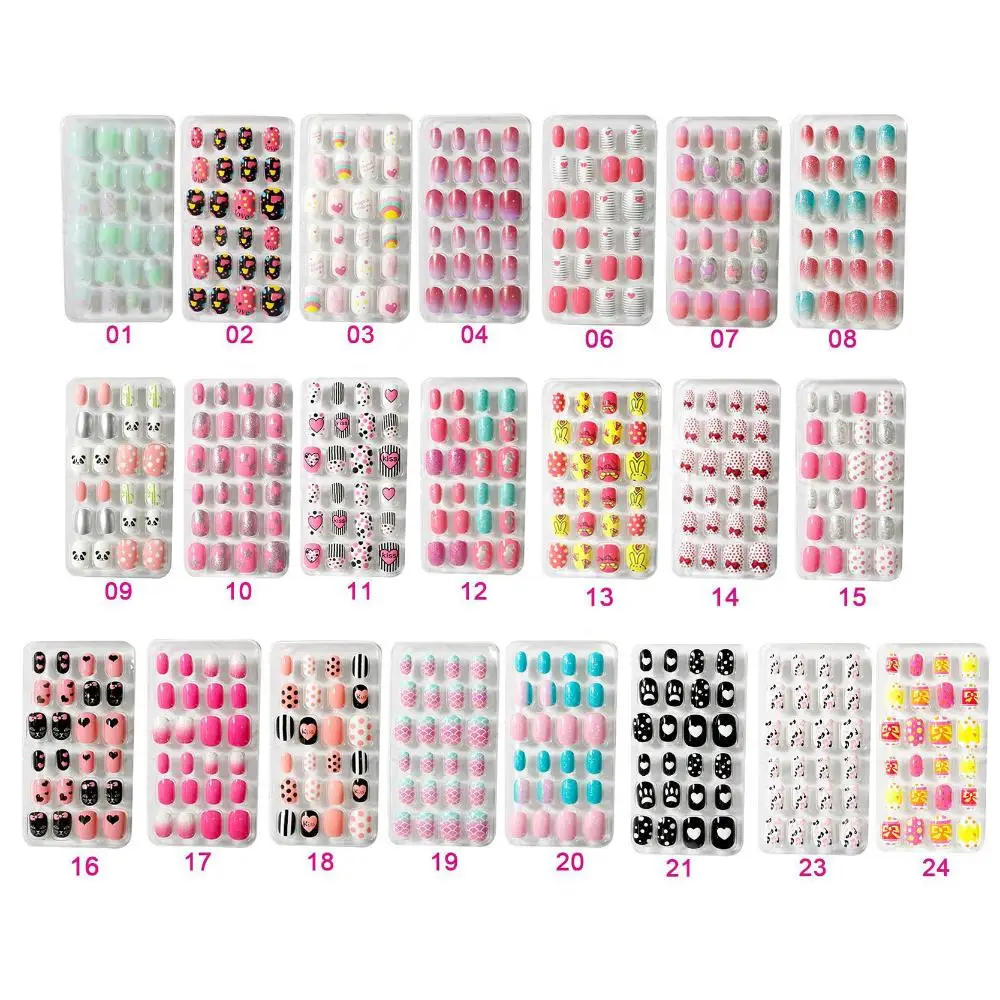 Cor Doce Unhas Falsas Para Crianças, Cobertura Completa, Imprensa Em Dicas De Manicure, Nail Art