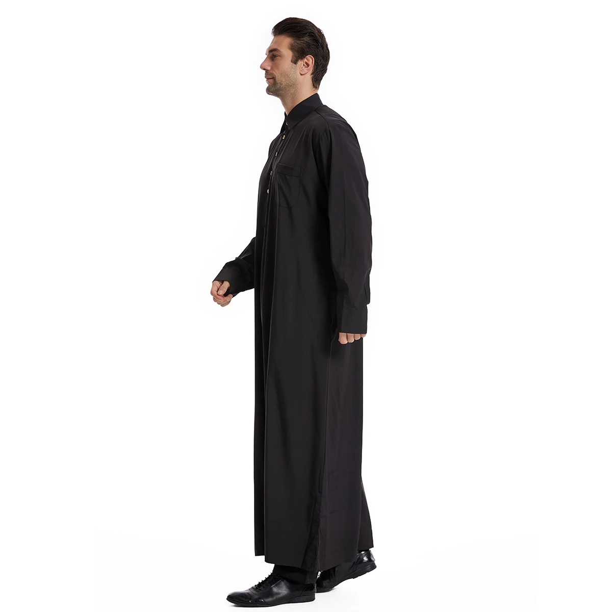 Muslim Men Long Sleeves Turn-down Collar Solid Color Button Robe Arab Male Adult Ankle Length Thobe Ramadan Eid Clothes