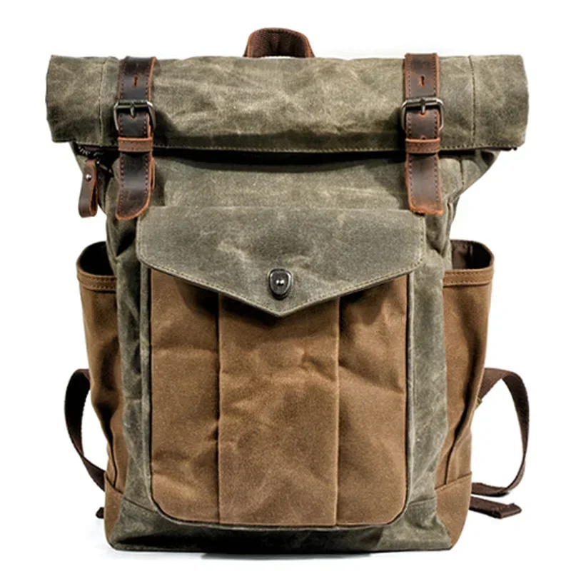 

Luxury Vintage High Quality Canvas Backpacks for Men Oil Wax Leather Travel Backpack Large Waterproof Daypacks Retro Bagpack