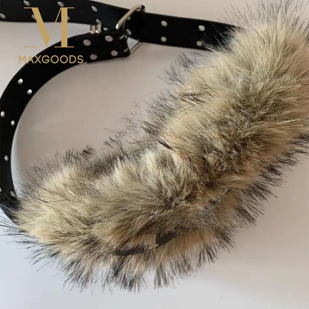 

Модные пушистые меховые поясные ремни, плюшевый ремень из искусственной кожи с двойной люверсом, Y2K, джинсовый ремень в стиле панк для девочек