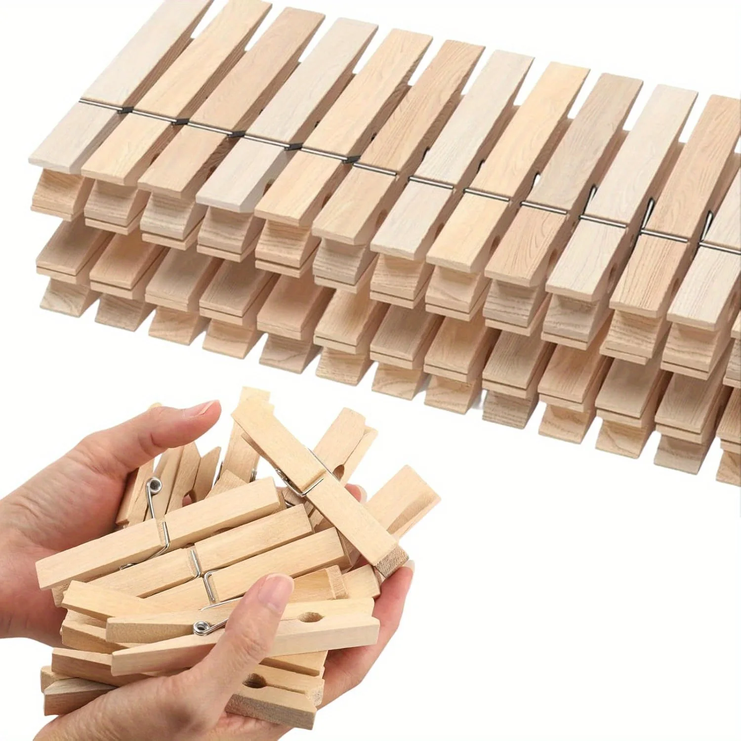 60 Pinzas para Ropa Resistentes - Pinzas de Madera de Abedul Natural Extra Largas de 2.9 Pulgadas, Resistentes al Óxido y a la Humedad