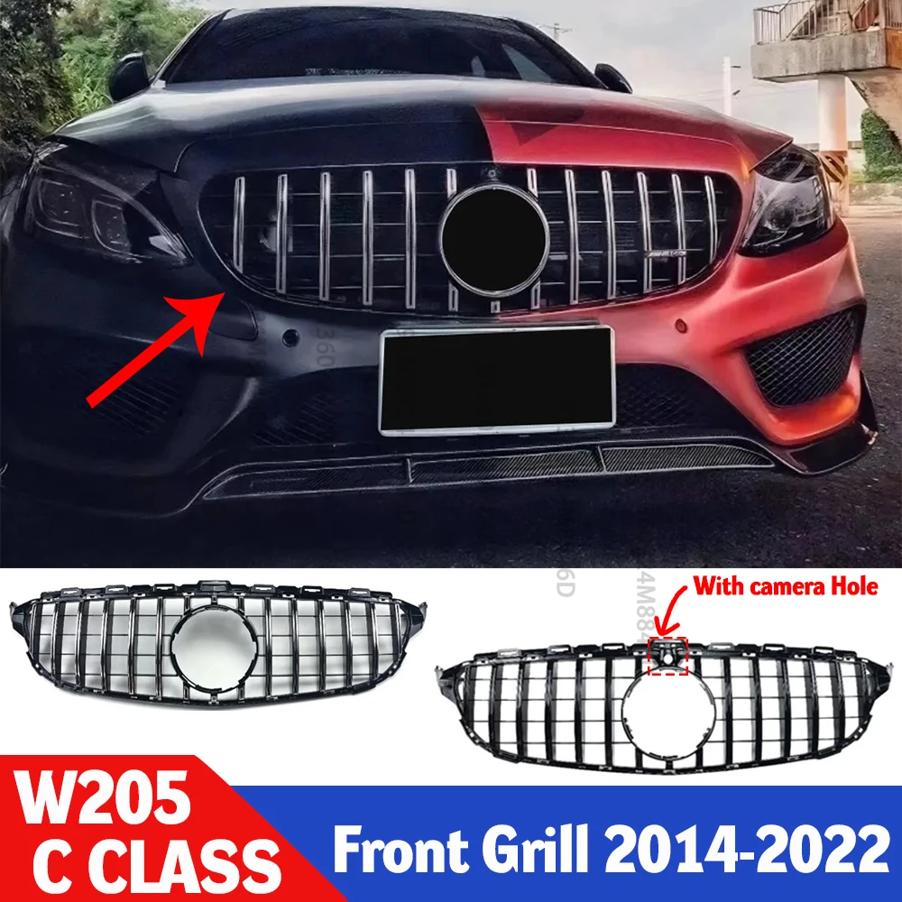 

For mercedes-benz W205 C Class C180 C200 C300 2014-2022 GT Style Front Bumper Grill Hood Vent Grille Mesh Grill Car accessories