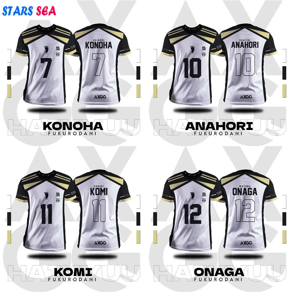 

Fukurodani Volleyball Jerseys Haikyuu - Konoha 7Anahori 10 Komi 11 Onaga 12 White - Gold High - Quality Anime Apparel