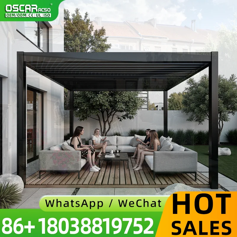 Outdoor Patio Pergola with Retractable Canopy Adjustable Metal Frame Germany Market Creative Innovative Stylish Gazebo Arbor Gra