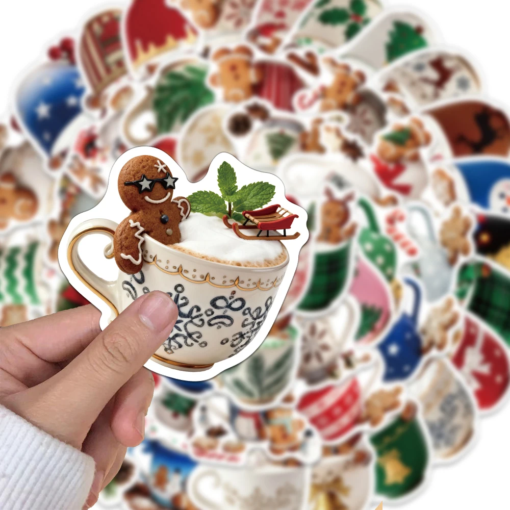 50PCS Creative Christmas Coffee Stickers, Envelope Sealing Stickers, DIY Notebook, Water Cup, Glasses Box, Phone Stickers