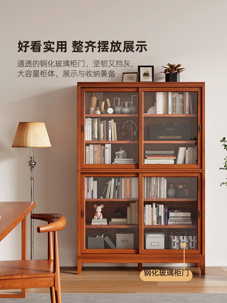 Bookcase integrated whole wall to living room bookshelf with glass door American home solid wood living room locker sliding door