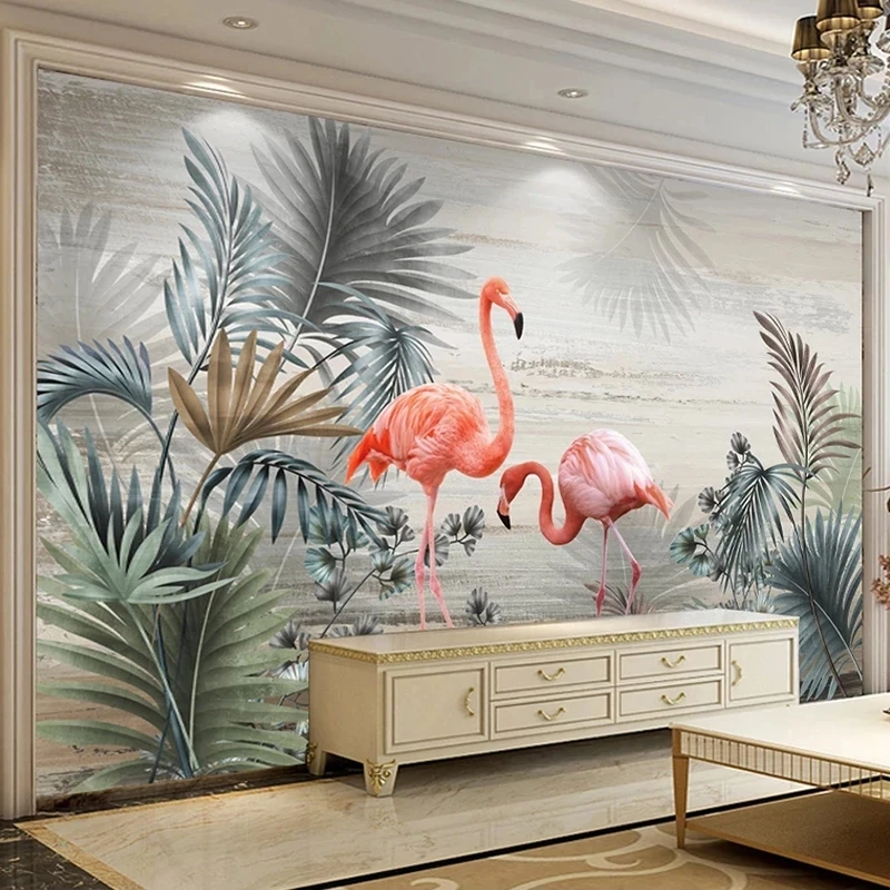 Custom 3D Self Adhesive Wallpaper Plant Leaves Flamingo Art Bedroom Mural Living room sofa TV background wall restaurant Hotel