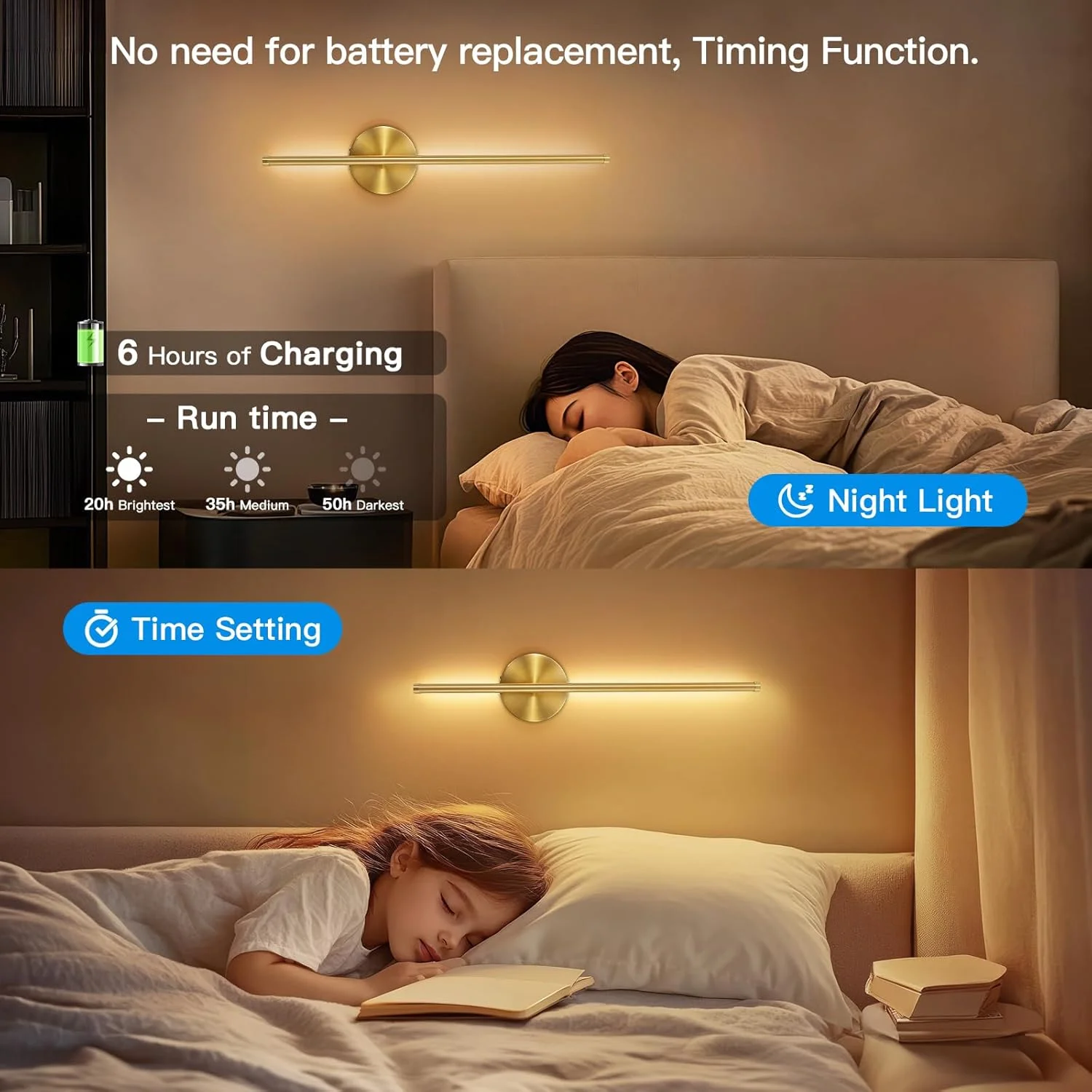 1PC/2PCS Battery Operated Wall Sconces Wireless Golden Rechargeable Lamp with Remote Control Dimmable Cordless Wall Light Decor