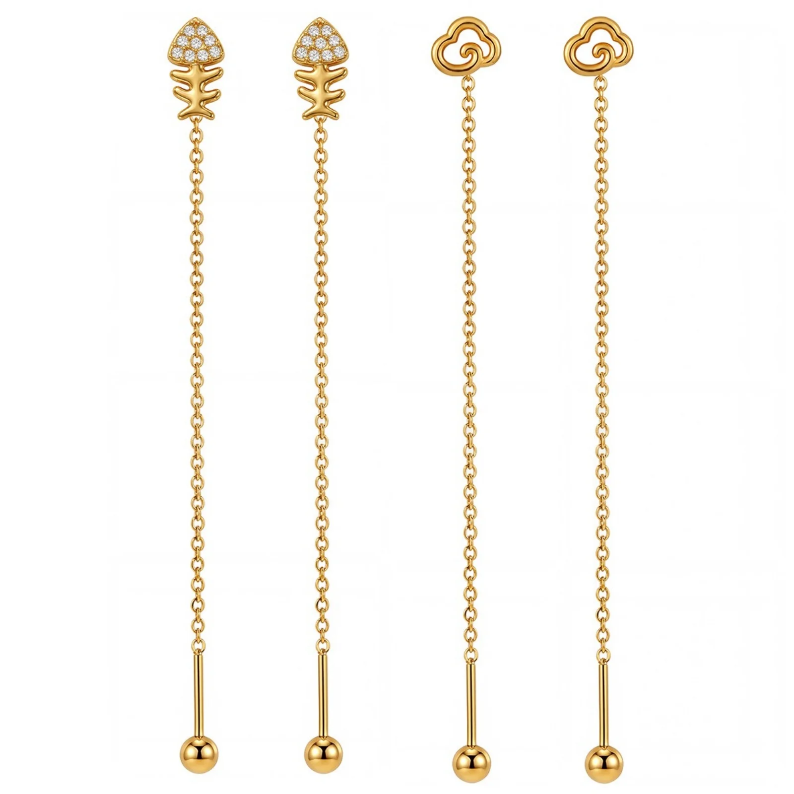 1pair Exquisite Ear Thread Threader Earrings Fish Cloud Gold Plated Stainless Steel Long Dangle Earrings For Women Jewelry Gifts