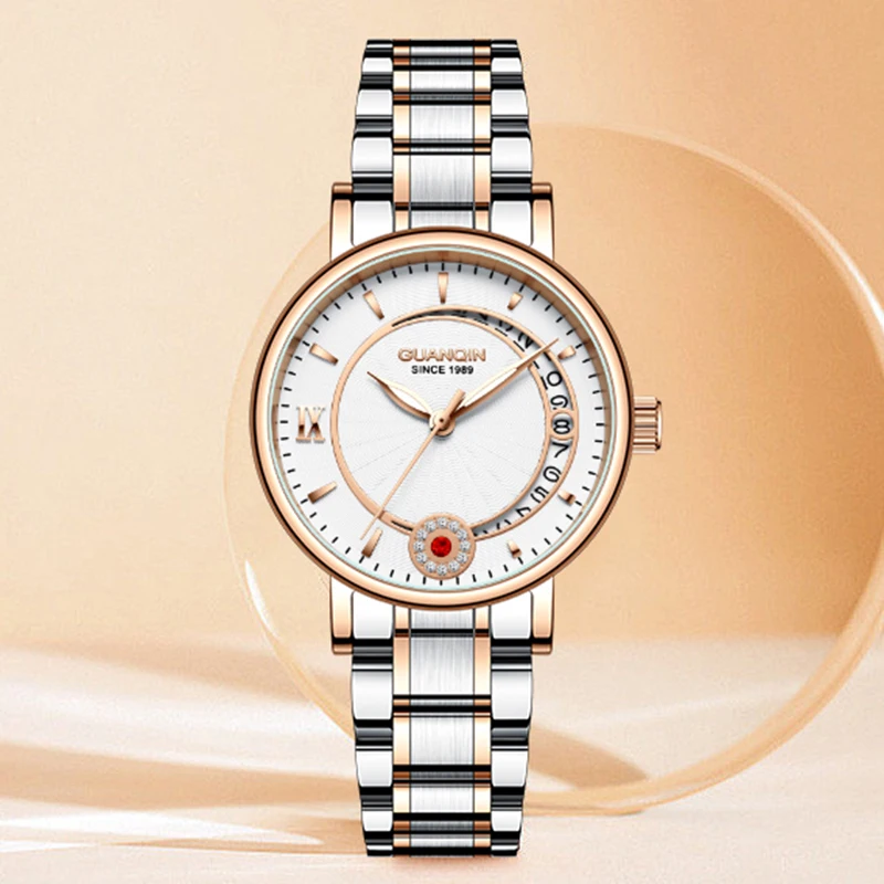 GUANQIN montre pour femme de luxe mouvement mécanique automatique squelette fenêtre de Date saphir cristal loisirs 30M montres étanches