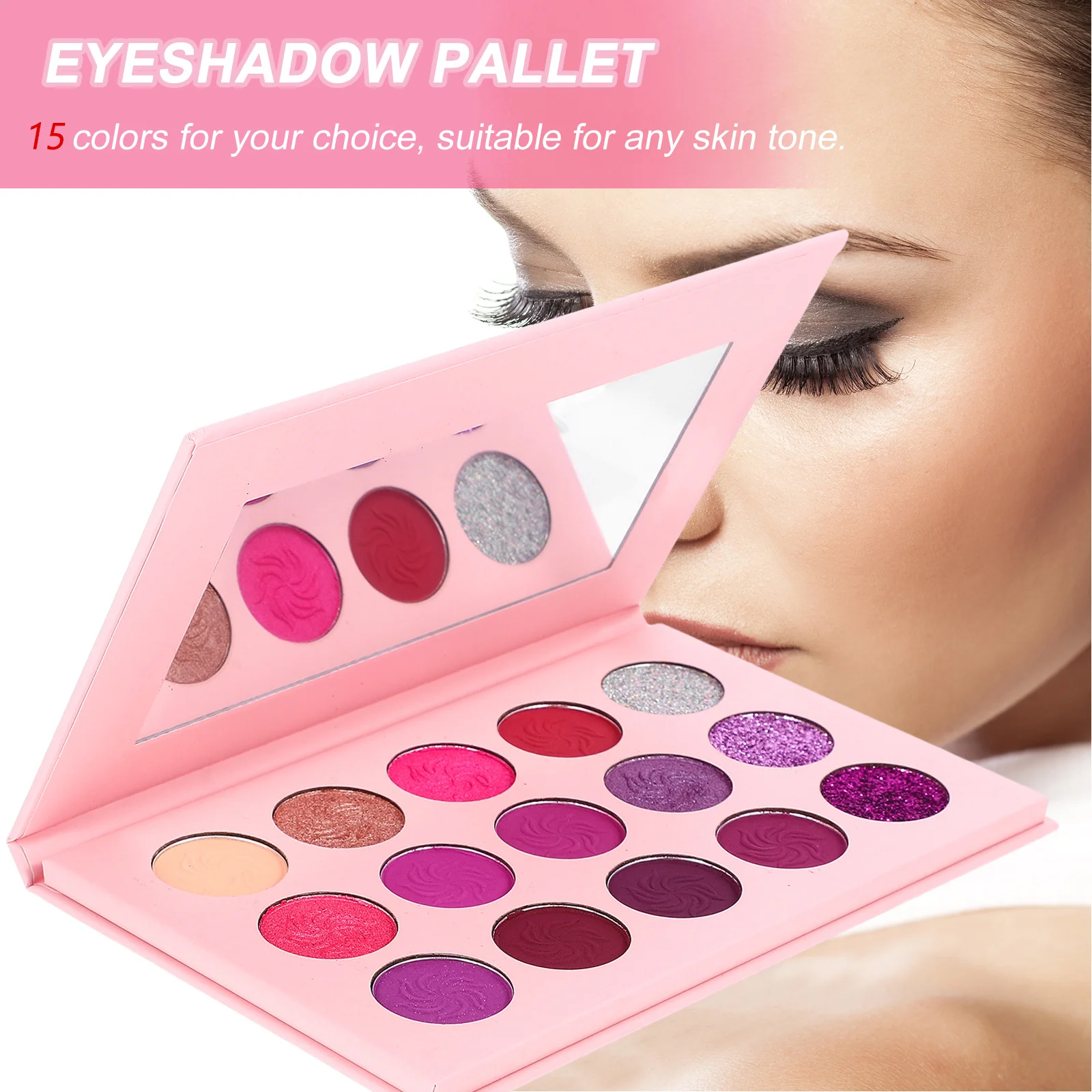 لوحة ظلال عيون مكونة من 15 لونًا، ظلال مصبوغة فريدة من نوعها، ملمس ناعم، مكياج يدوم طويلاً، ظلال عيون وردية مدمجة #3