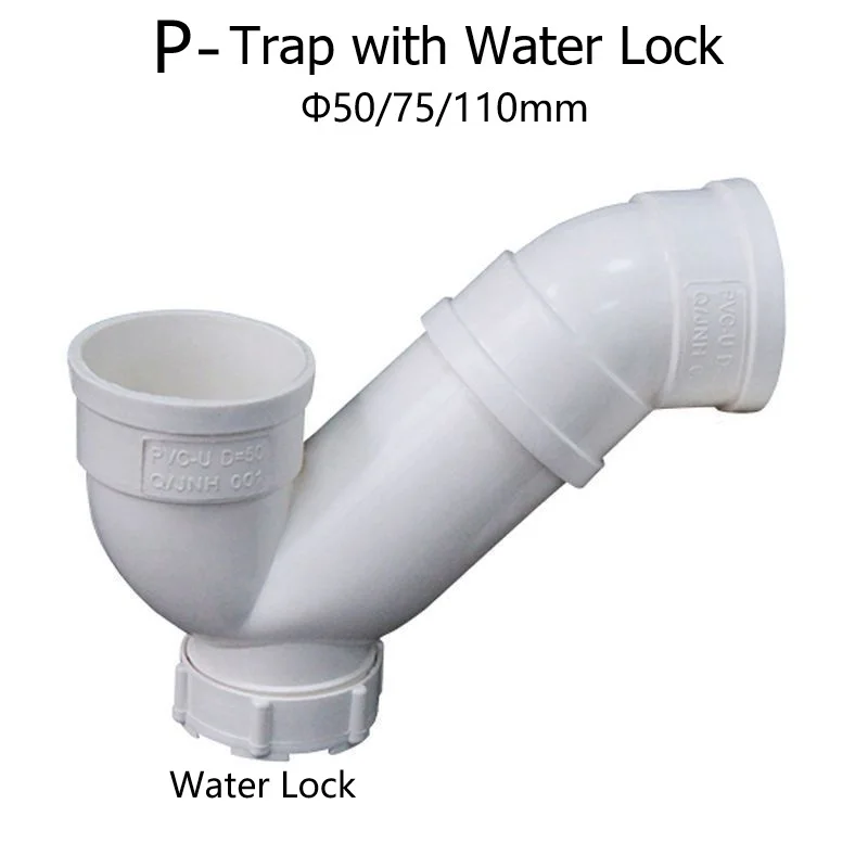 Φ50/75/110mm P Shaped Water Storage Bend P Trap with Water Lock PVC Pipe Connection Fittings for Toilet/Kitchen Drain