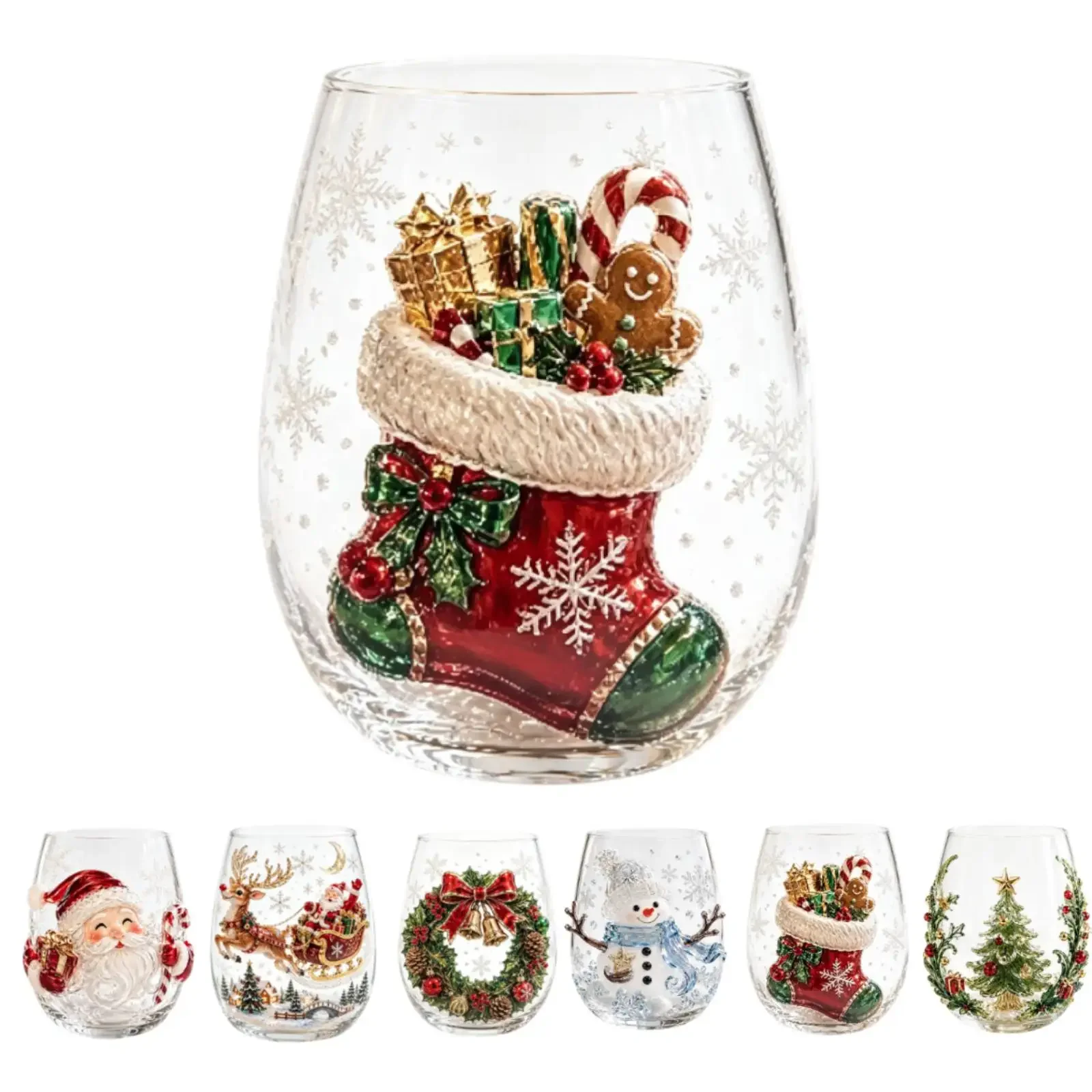 3D Christmas Glass Art Cup Sequins Christmas Tree Snowman Reindeer Coffee Cup Heat Resistant Tea Milk Juice Mug Xmas Gift