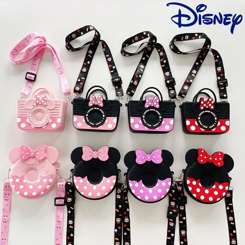 Disney Minnie Mouse Messenger Bag Small Women Phone Makeup Storage Bag Shopping Travel Kawaii Girl Mini Silicone Shoulder Wallet