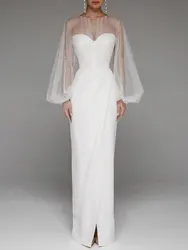 Sexy Wedding Dresses for Women Casual O-Neck Solid Loose Long Dress Spring and Summer Muslim Drsss Women Evening Dress Vestidos