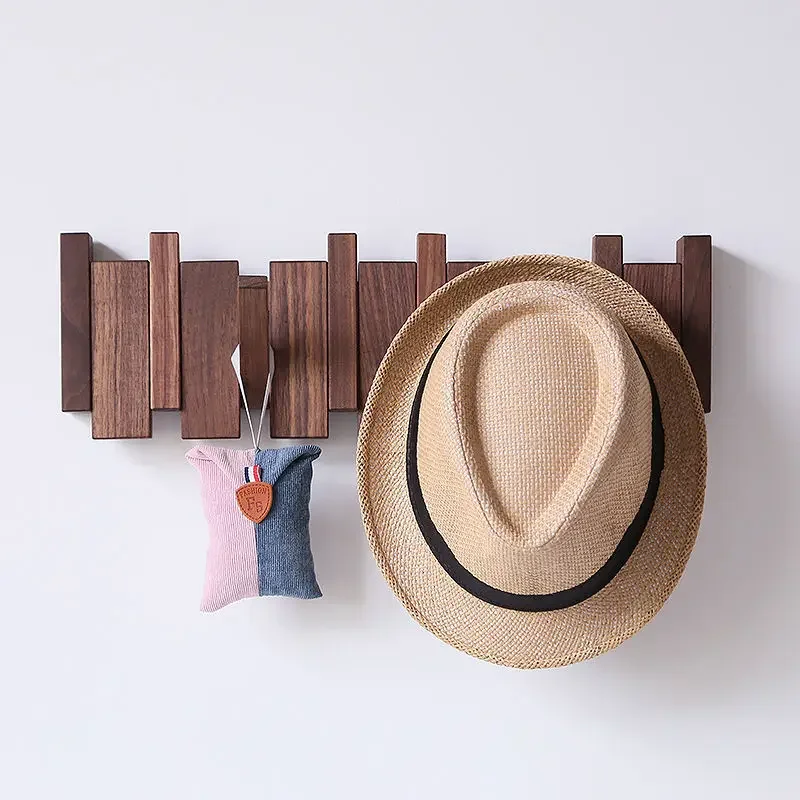 Wall Mounted Black Walnut Coat Rack Clothes Hooks Entrance Hallway Door Hanger Hat Key Holder Home Decor Furniture Dropshipping