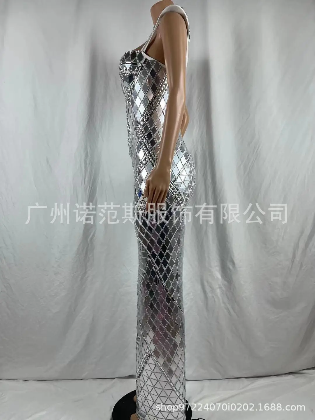 Designer verão espelho lantejoulas strass decalque sem mangas longo chão bola vestido de noite para mulheres chique e doce vestido de noite