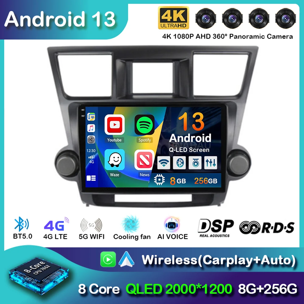 

Android 13 Carplay Auto Car Radio For Toyota Highlander 2 XU40 2007-2013 Multimedia Video Player Navigation GPS Stereo 2din DSP