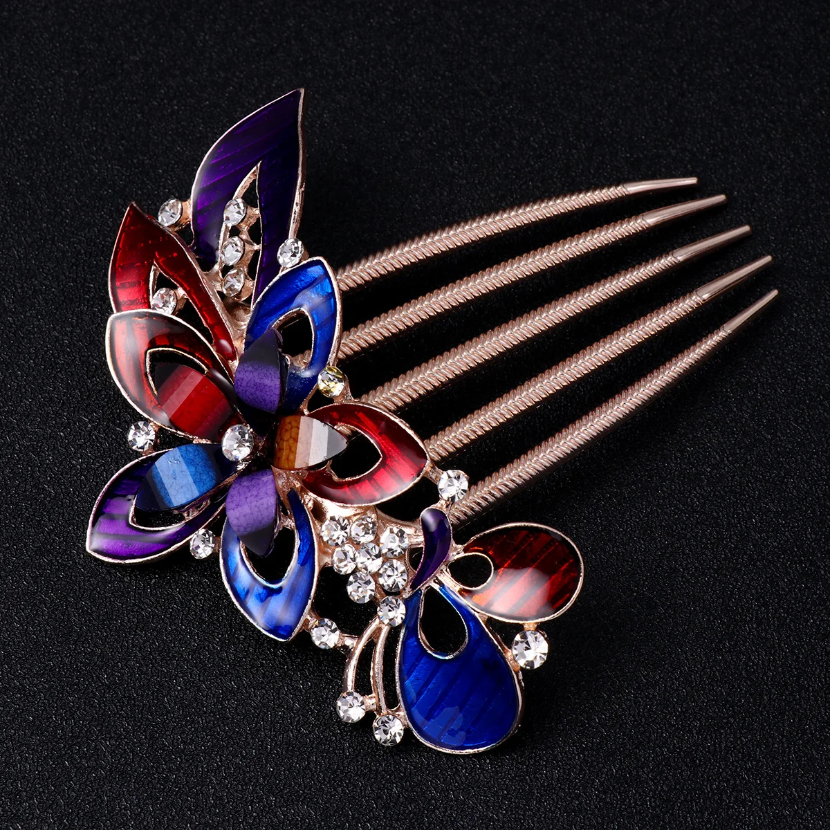

Colorful Water Drill Flower Bride Hair Comb Elegant Wedding Headdress Party Hair Ornament Fashion Headwear for Women